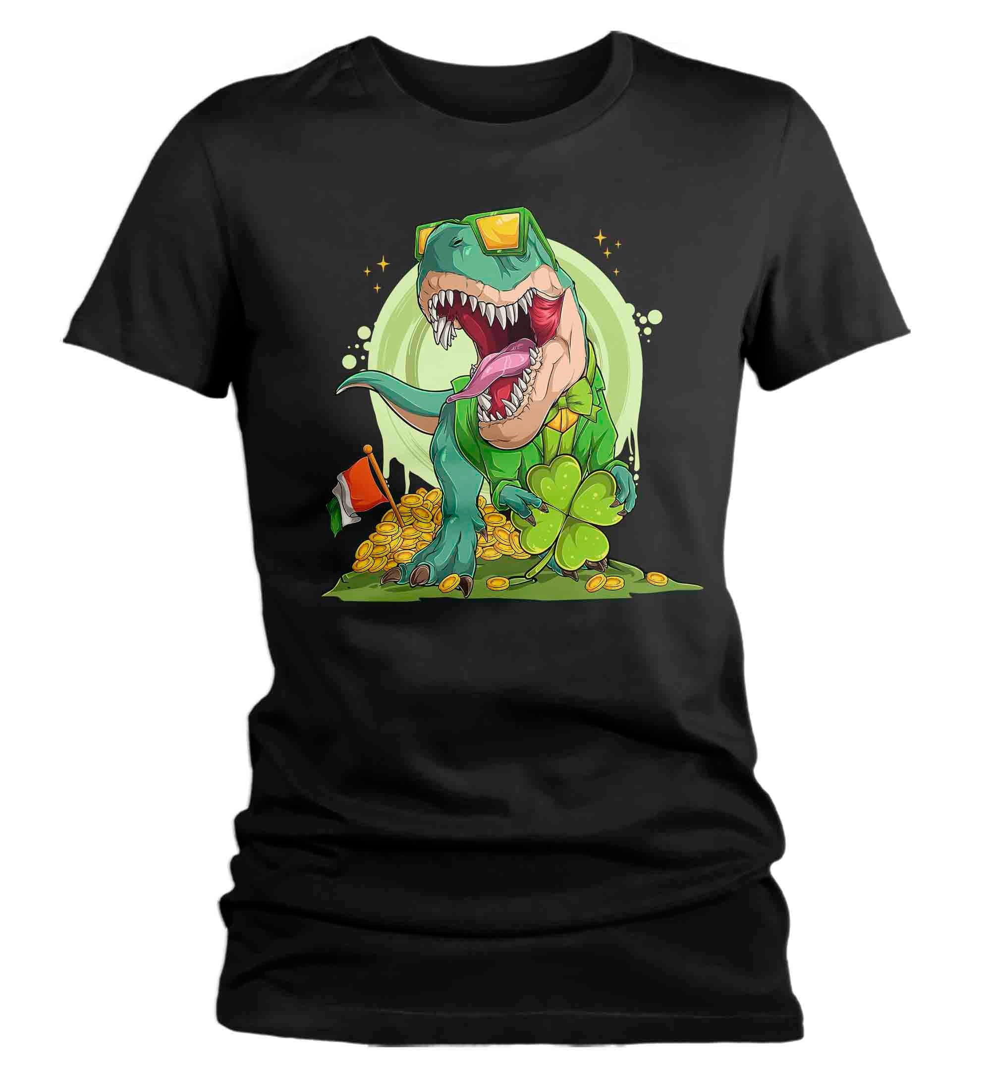 Women’S Funny St. Patrick’S Day Shirt Lucky T Rex T Shirt Tyrannosaurus Clover Dinosaur Gift Saint Patricks Irish Green Ladies Woman Tee