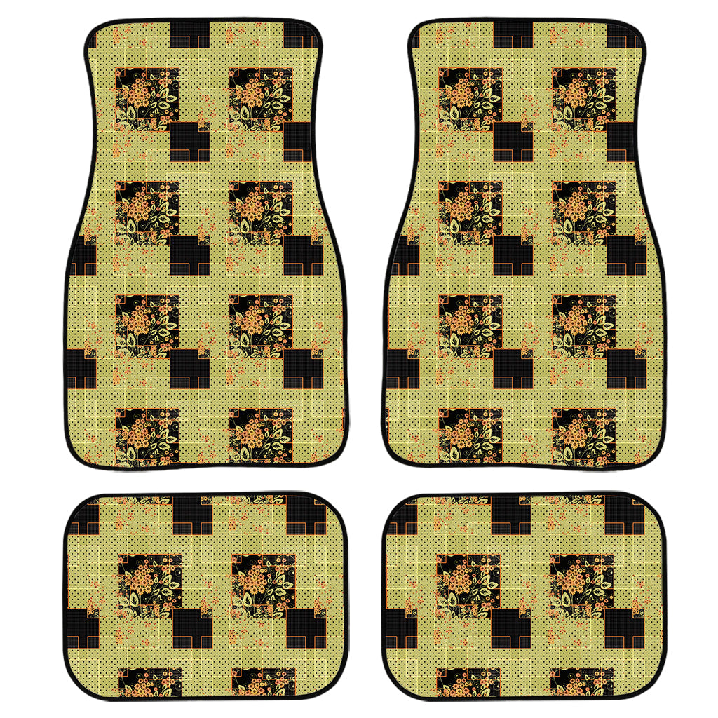 Vintage Flower Patchwork Pattern Print Front And Back Car Floor Mats, Front Car Mat