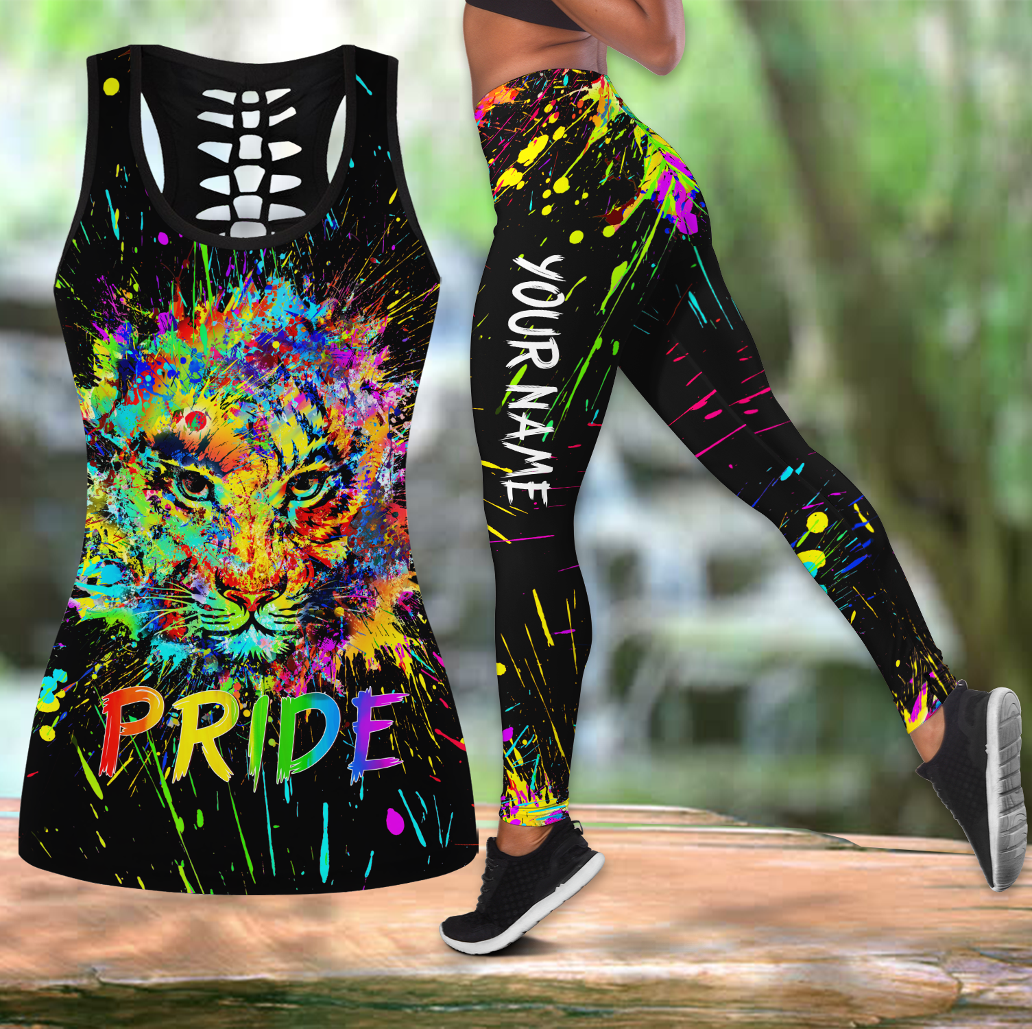 Tmarc Tee Personalized Lgbt Tiger Pride Splash Paint Black 3D Combo Tanktop +Leggings