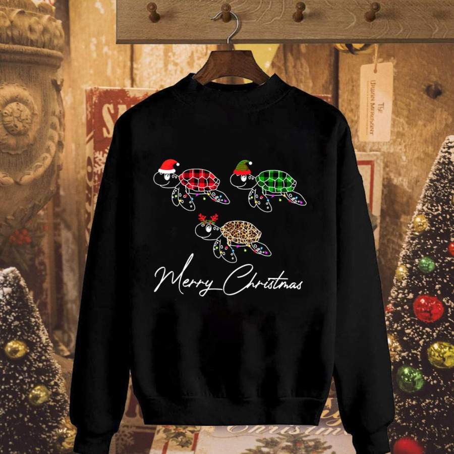 Turtle noel color merry christmas buffalo plaid leopard turtle great holiday gift winter snow holiday black sweatshirt for men and women S-5XL