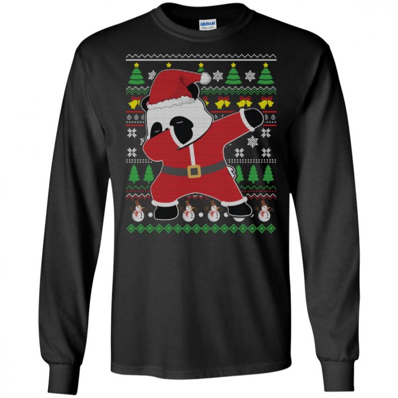 Ugly Sweater Panda Santa Claus Costume Dabbing Dancing Unisex Long-sleeve