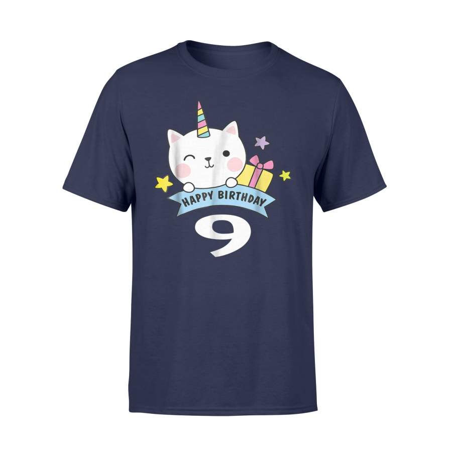 9 Year Old Birthday Caticorn Cat Unicorn Party T Shirt