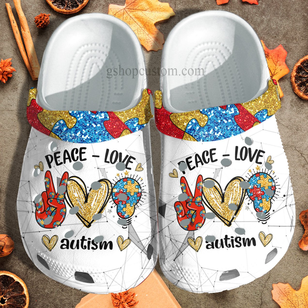 Peace Love Autism Light Puzzel Crocs Shoes – Autism Awareness Be Kind ...