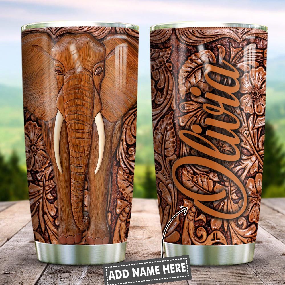 Wooden Style Elephant Personalized KD2 HNL0901011Z Stainless Steel Tumbler