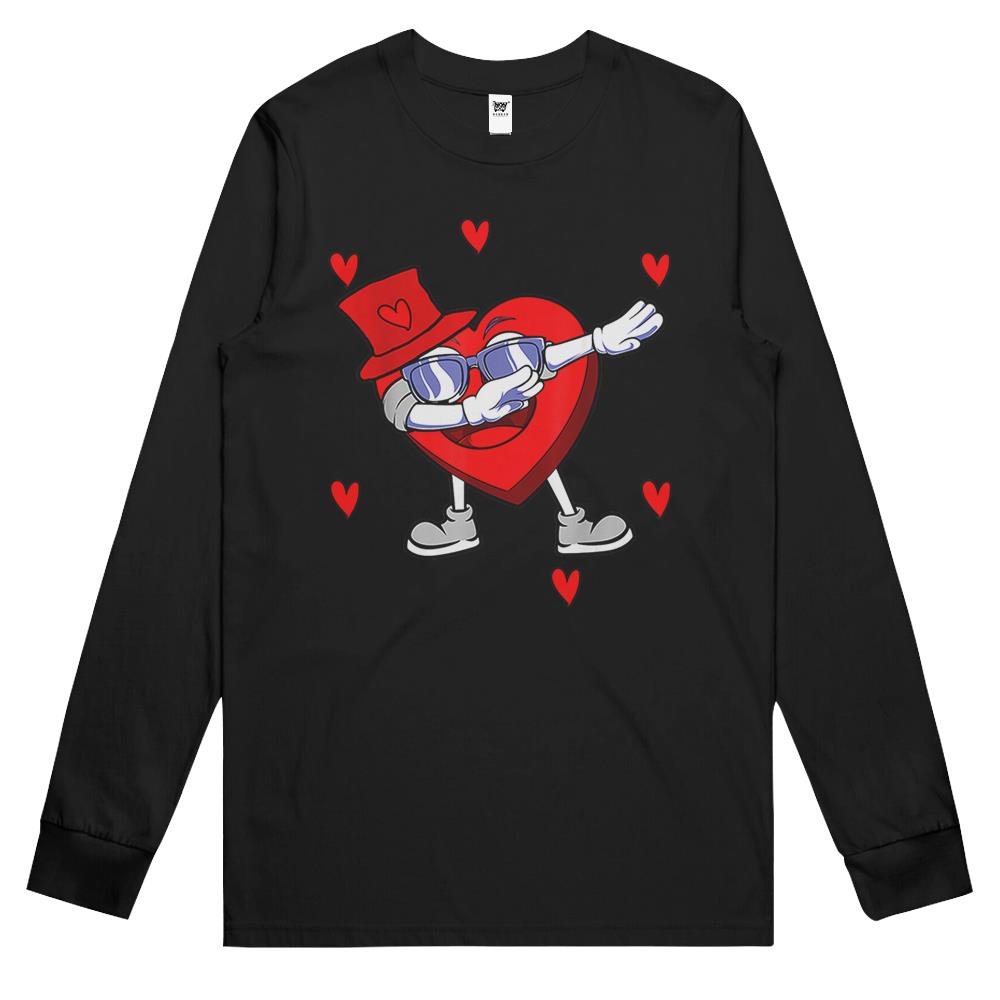 Dabbing Heart Valentines Day Kids Matching Boys Valentines Gift Long Sleeve T Shirts