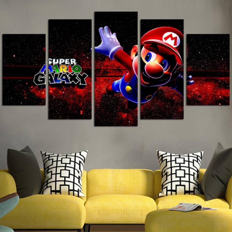 Super Mario Flying In Galaxy Wall Art Canvas