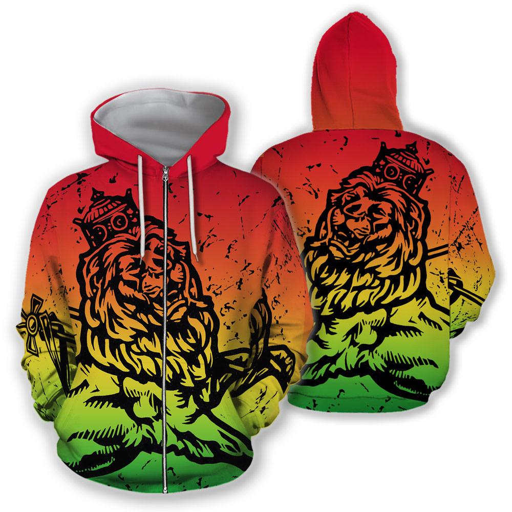 ViticStore™ The Lion of Judah Rastafari -3XL orange&green 3D all over printed zip-up hoodie