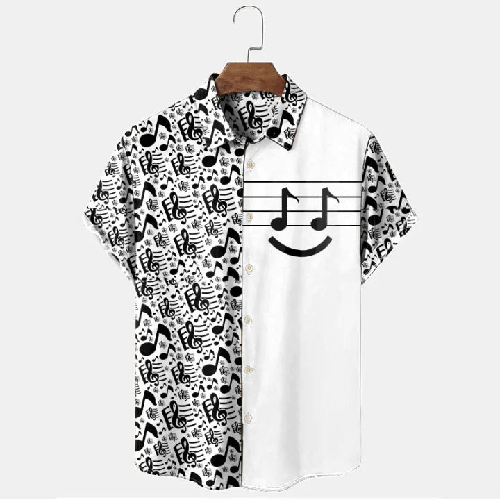 Resort Casual Note Pattern Short Sleeve Shirt, Guitar Aloha Shirt, Gift For Guitar Lover