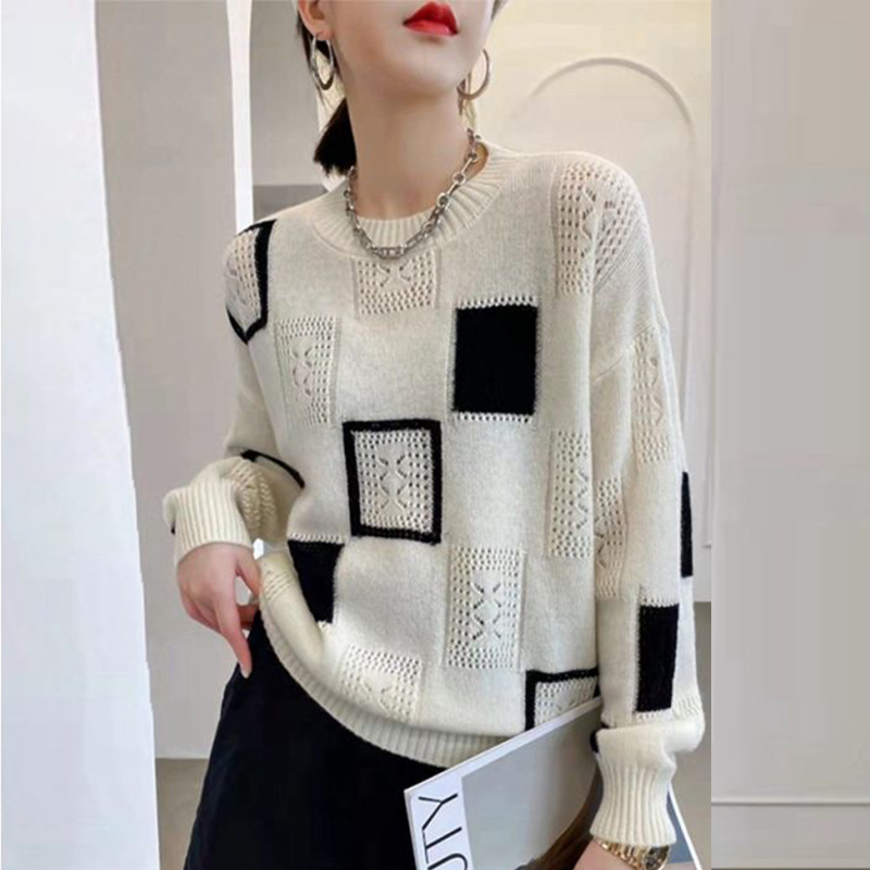 Autumn Winter Hollow Out Casual Fashion Sweater Female Long Sleeve Elegant All-match Jumper Top Women Simple Knitting Pullover alx