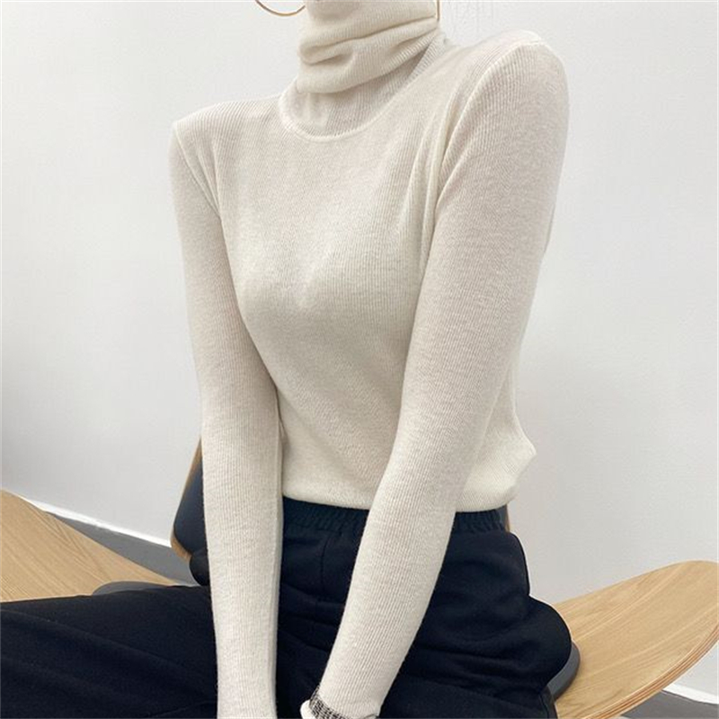 Cashmere sweater ladies high neck 100% wool sweater Slim solid color knitted pullover long-sleeved New Year's popular sweater alx