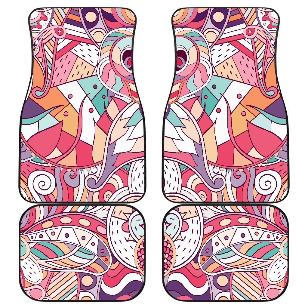 Pastel Bohemian Floral Pattern Print Front And Back Car Floor Mats, Front Car Mat