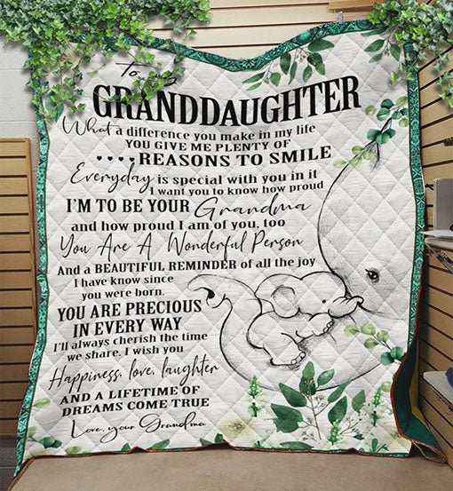 Personalized Elephant To My Granddaughter Quilt Blanket From Grandma You Are A Wonderful Person Great Customized Blanket Gifts For Birthday Christmas Thanksgiving