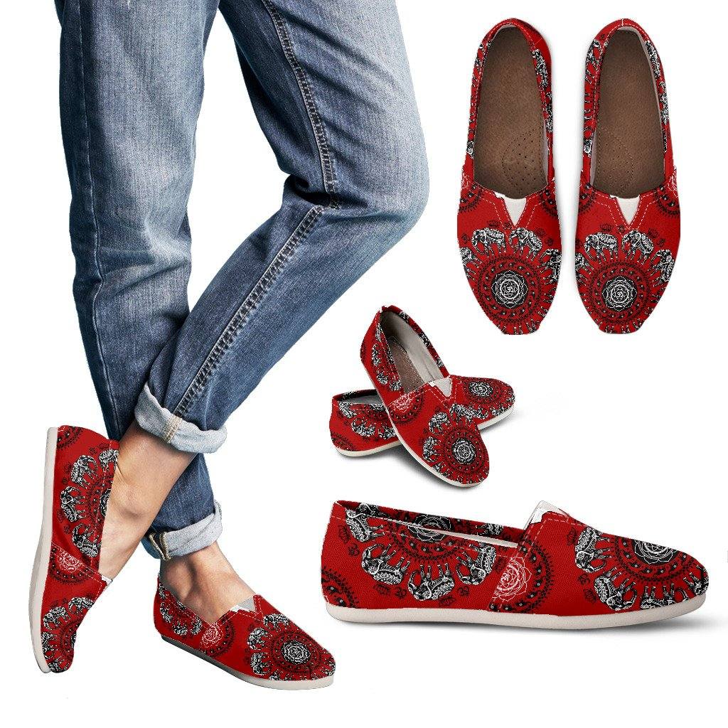 Red Elephant Mandala Om Casual Slip On Shoes