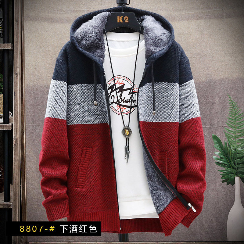 Autumn Winter Korean Style Patchwork Fleece Thick Knitwear Man Fashion All Match Jacket Male Vintage Y2K Top Casual Gentmen Coat alx