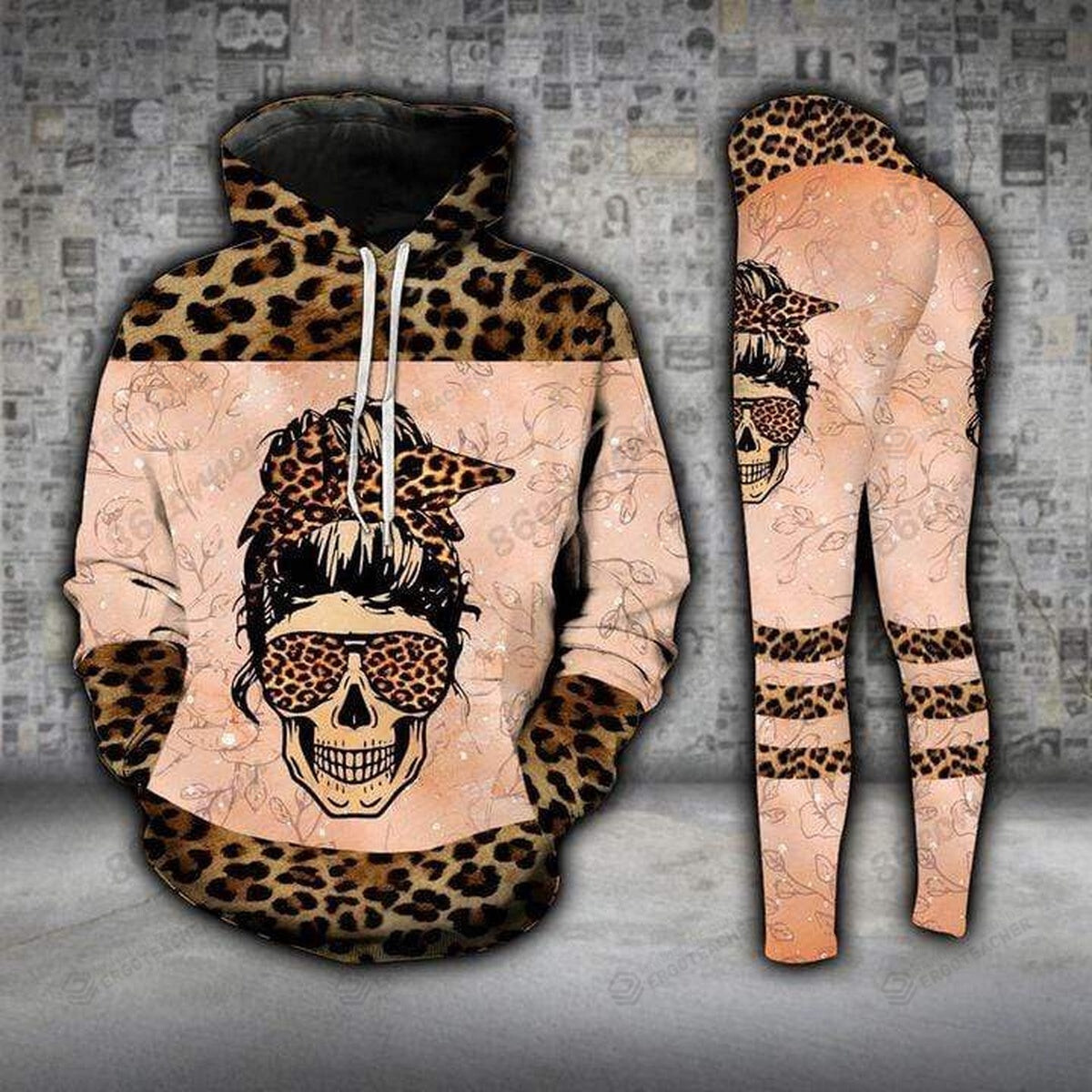 Skull Leopard Hoodie And Legging All Over Printed