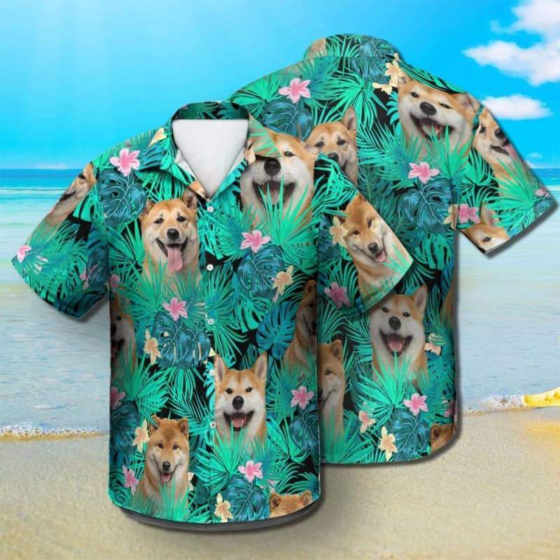 Shiba Inu Hawaiian Shirt, Dog Summer Leaves Hawaiian Shirt, Unisex Print Aloha Short Sleeve Casual Shirt