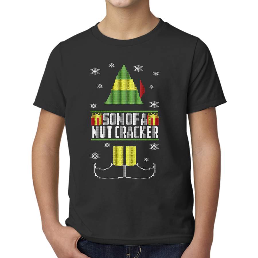 Son Of A Nutcracker Ugly Christmas Sweater Elf T-Shirt Young T-Shirt