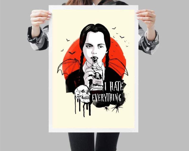 Wednesday I Hate Everything Halloween Paper Poster No Frame Matte Canvas Wall Decor