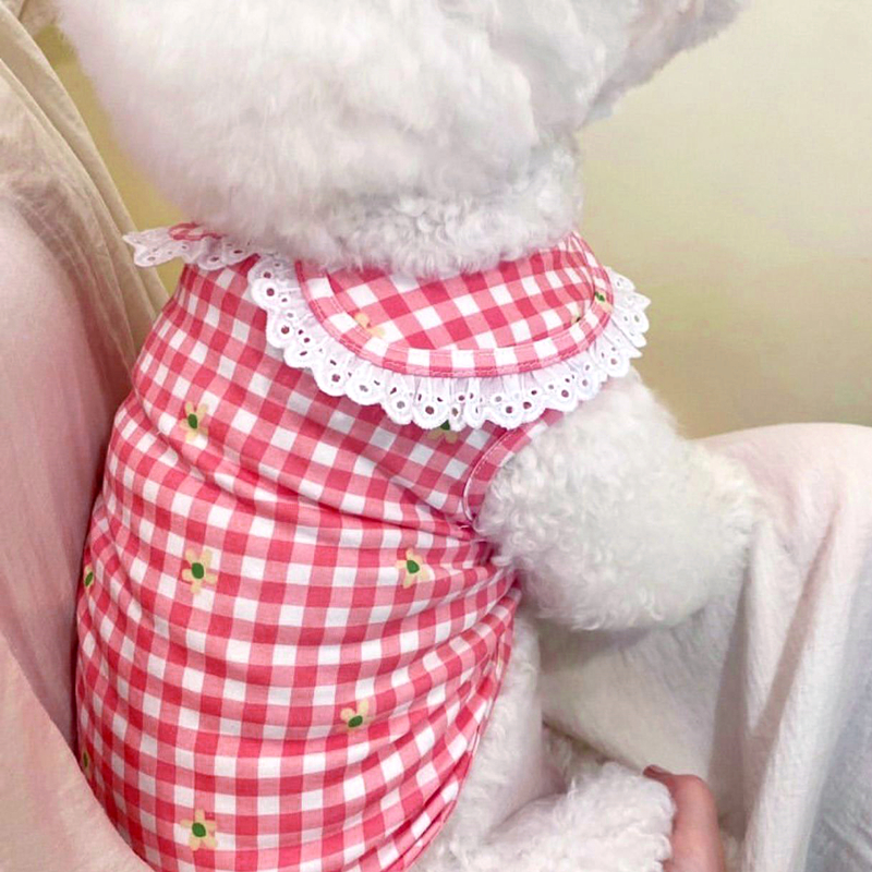 Ultra-thin Pet Plaid Shirt Spring and Summer Puppy Sleeveless Clothes Schnauzer Breathable Sunscreen Clothing Popular Dog Clothe alx