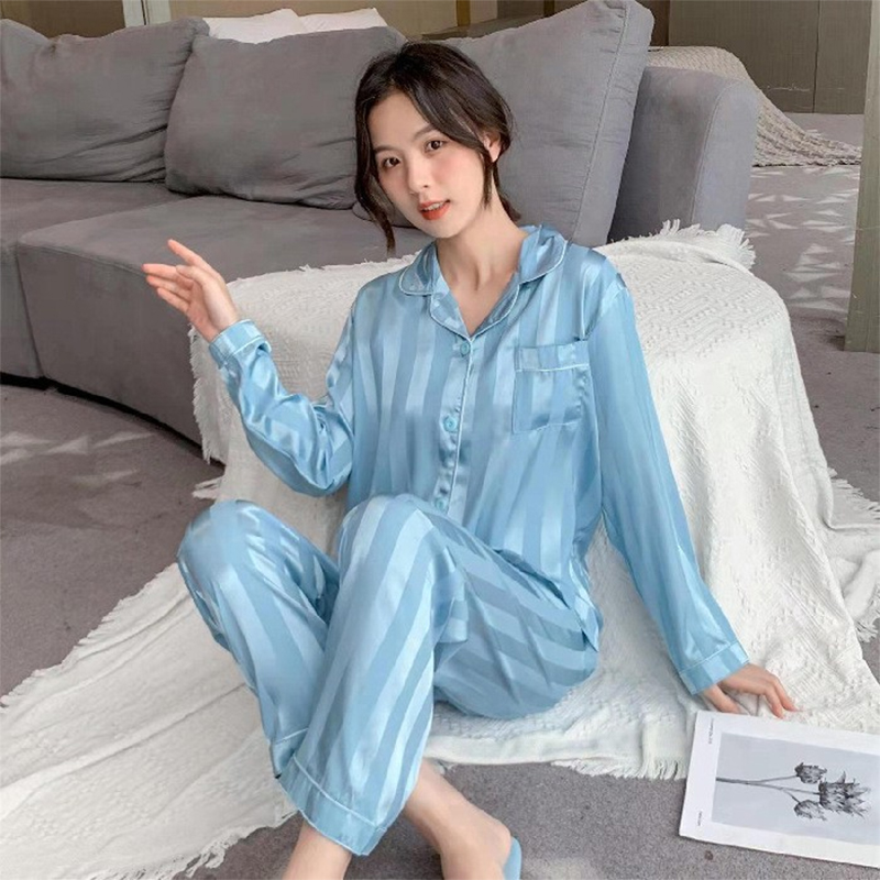 Spring and Autumn New Fashion Ice Silk Home Clothes Long Sleeve Trousers Pajamas Two-piece Suit Pyjamaswomen Sleepwear Set alx