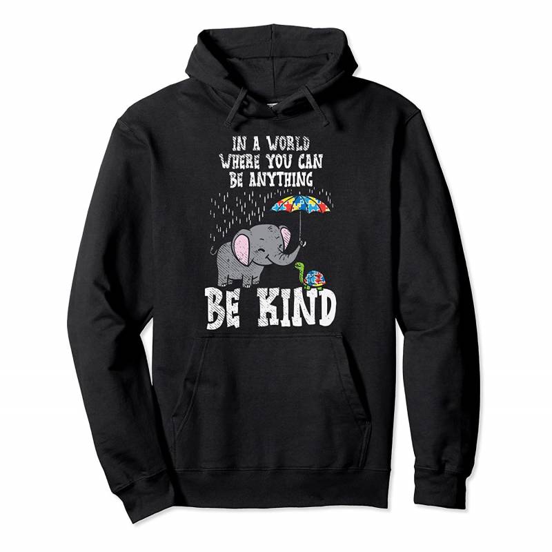 In A World Be Kind Cute Elephant Turtle Umbrella Autism Gift Pullover Hoodie