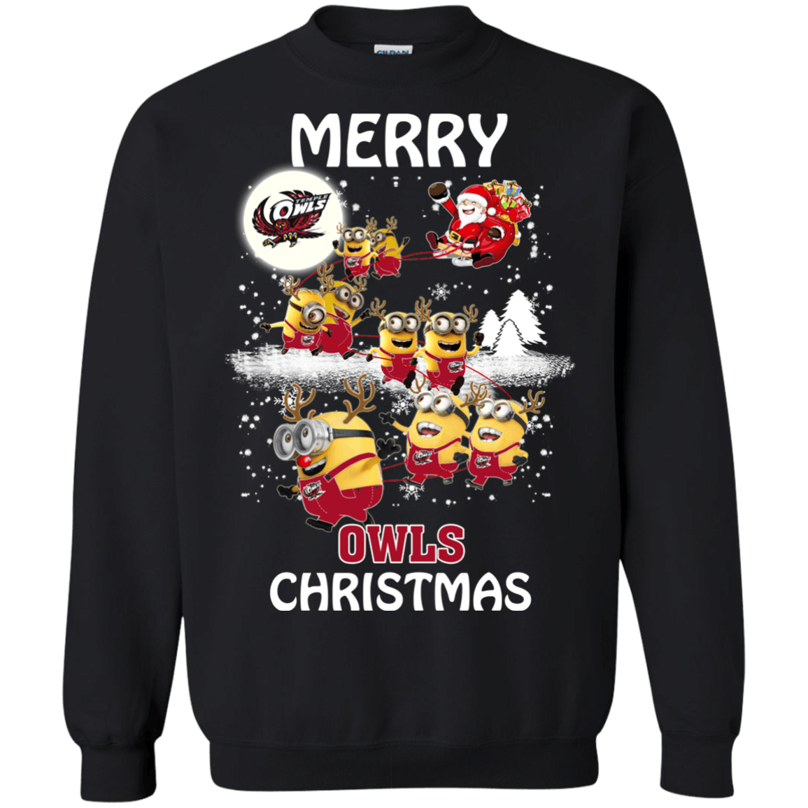 Ultimate Temple Owls Minion Ugly Christmas Sweaters Santa Claus With Sleigh Hoodies Sweatshirts