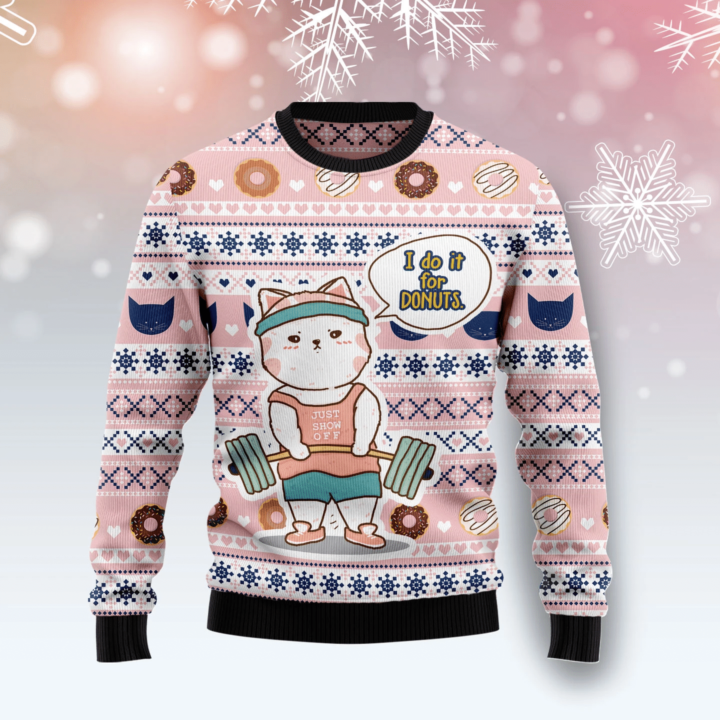 Cat I Do It For Donuts Christmas Ugly Sweater