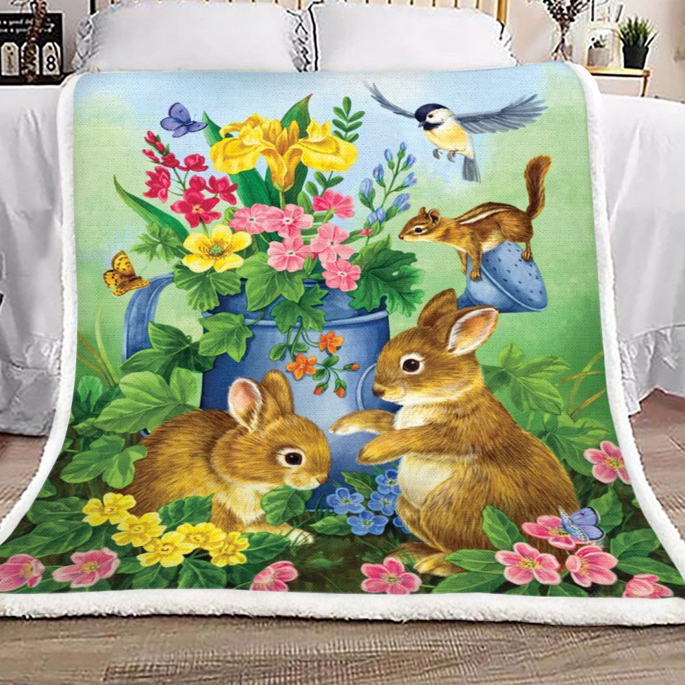 Rabbits Squirrel And Flowers Tg1601268S Sherpa Fleece Blanket