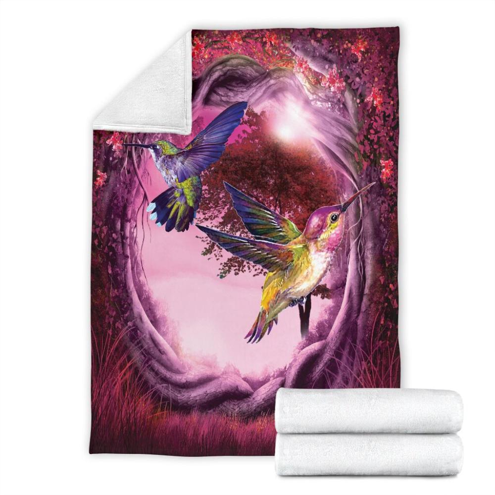 Animal Hummingbird In Magic Forest Fleece Blanket Family Gift Home Decor Bedding Couch Sofa Soft And Comfy Cozy