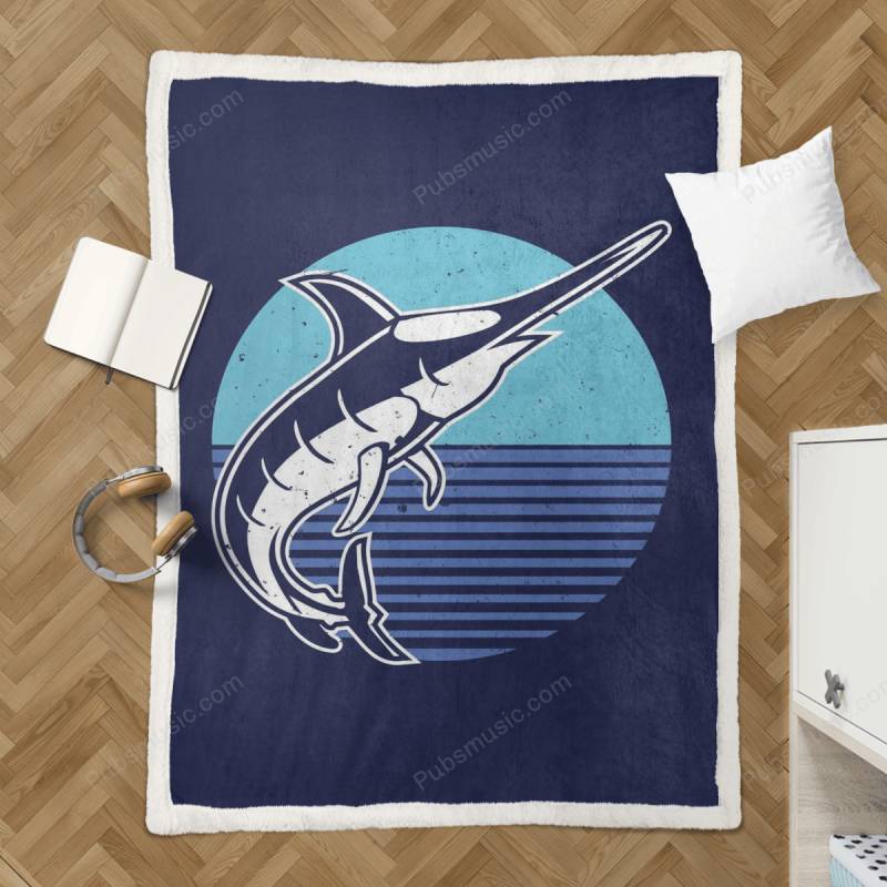 Retro Blue Marlin – Retro Animals Dinosaurs Sherpa Fleece Blanket