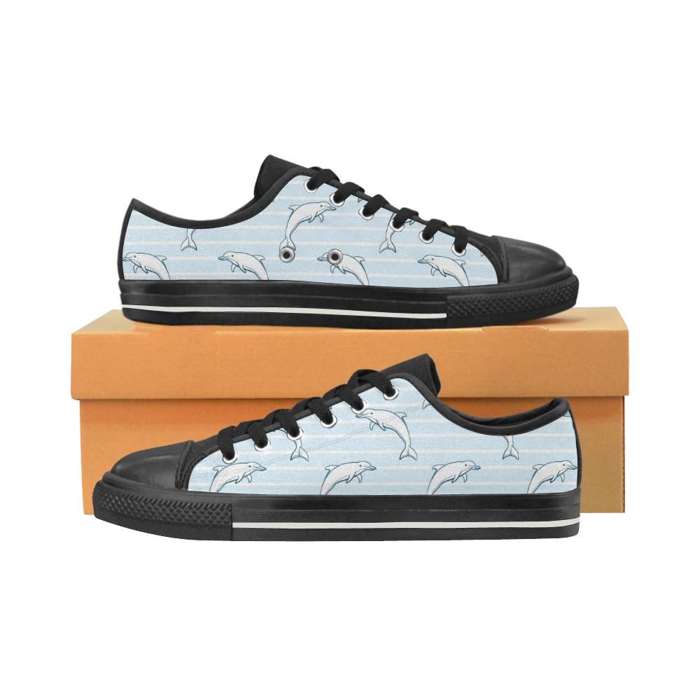 Dolphin blue striped background Women’s Low Top Shoes Black