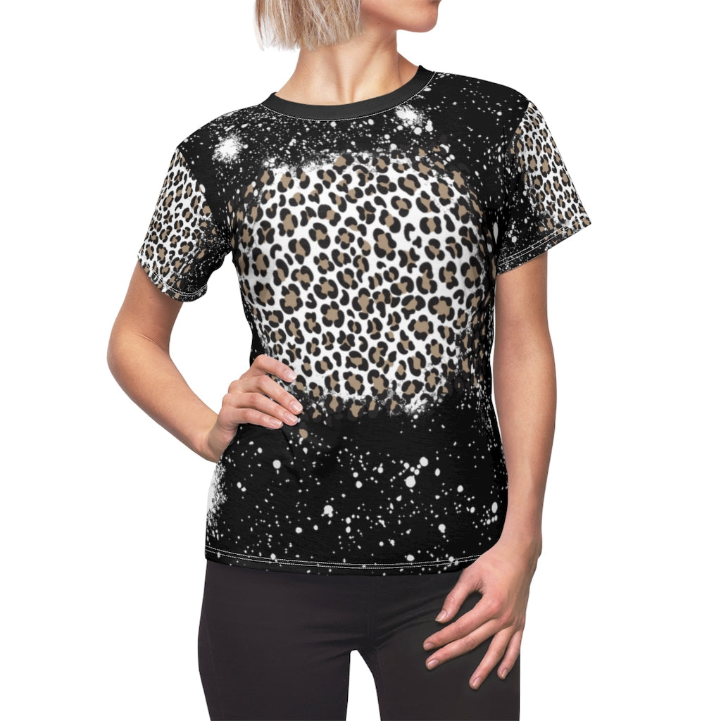 Black Splatter Bleach Leopard Cheetah Print Shirt, Bleached Shirt