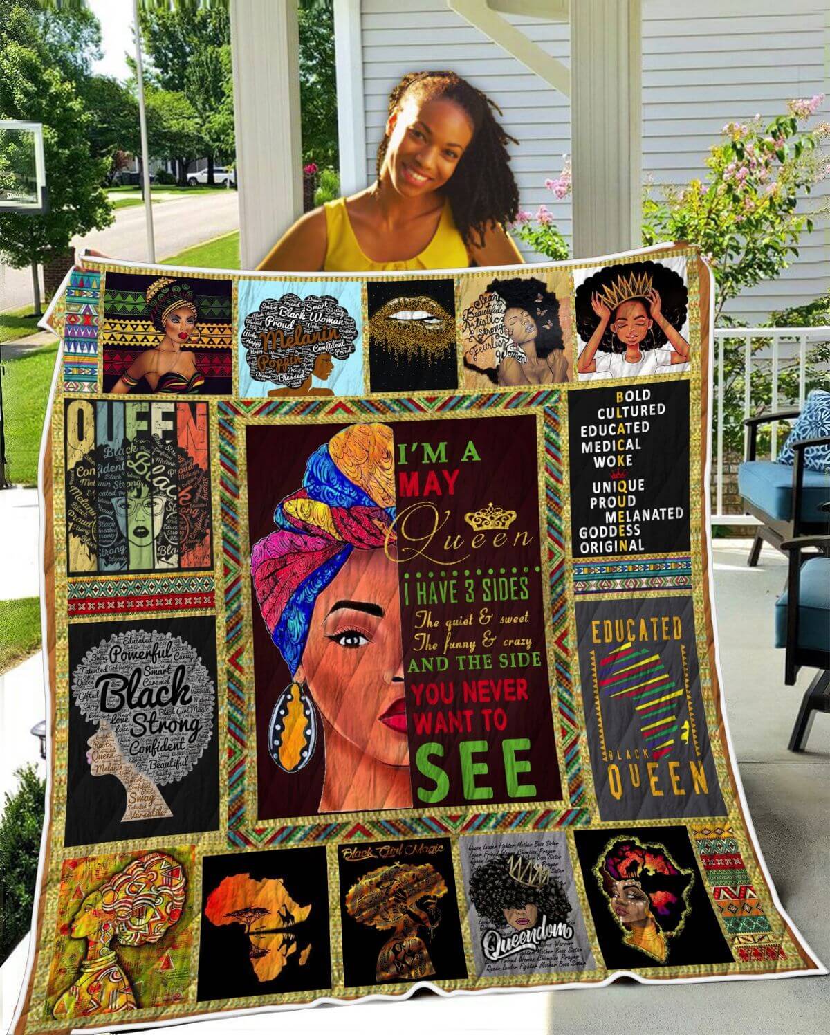 African Quilt Designs I’m A May Black Queen Quilt Beautiful Black Girl Afro Afrocentric Themed Gift Idea