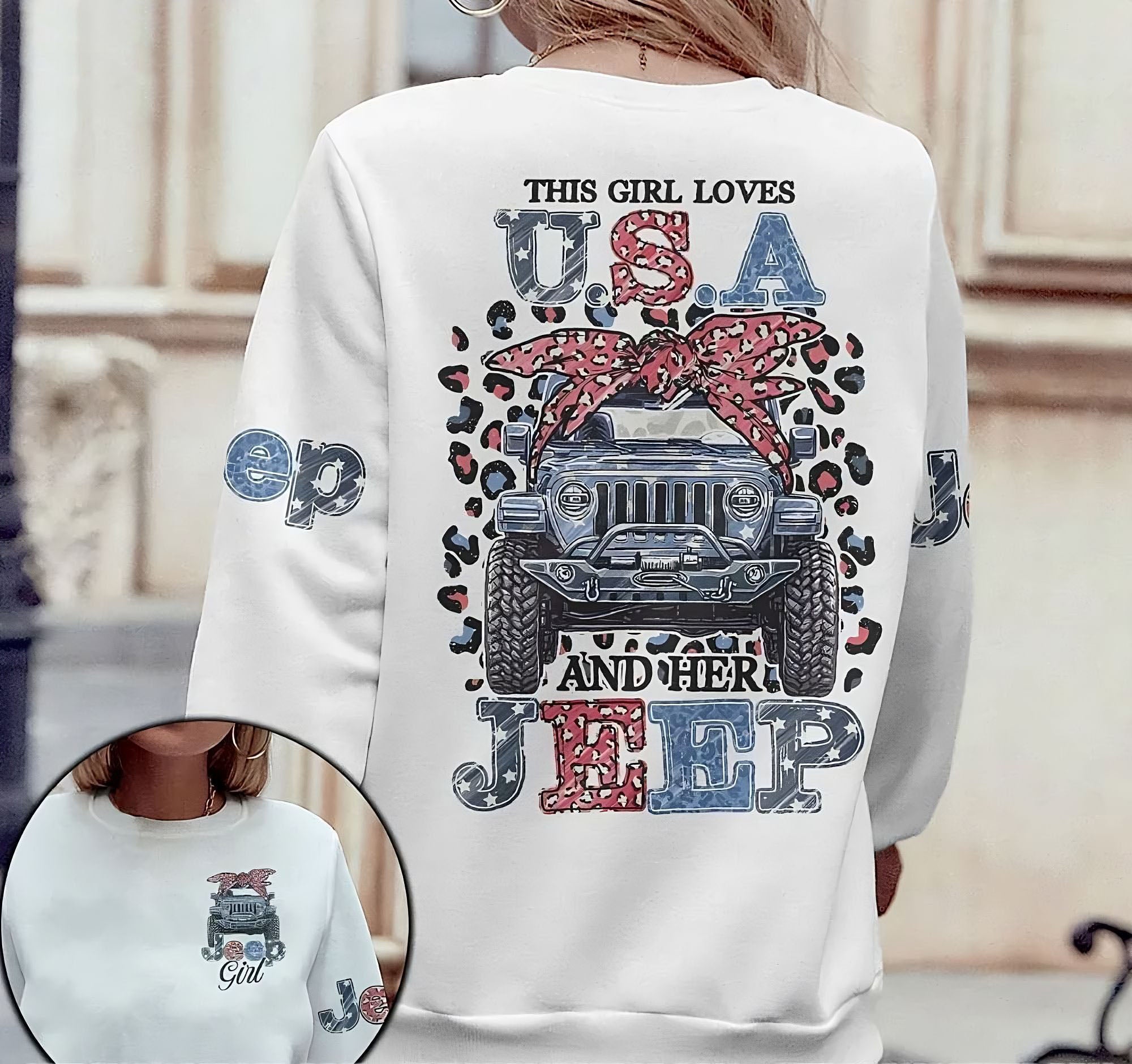 This Girl Loves Usa And Her Jeep Brushstroke All Over Print Sweatshirt