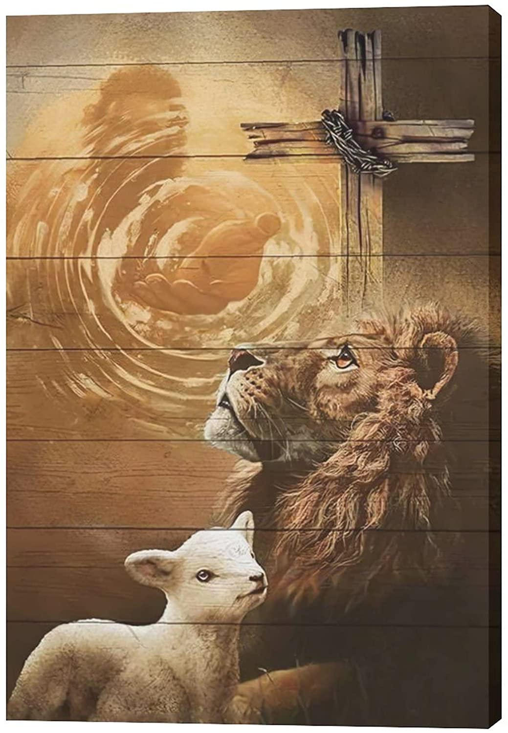 Jesus Lion And Lamb Canvas Wall Art Decor Gifts For Christian Lion Of Judah Religious Canvas Painting For Wall Easter Prints God Artwork Poster Framed Home Wall Decor For Church Living Room Bedroom