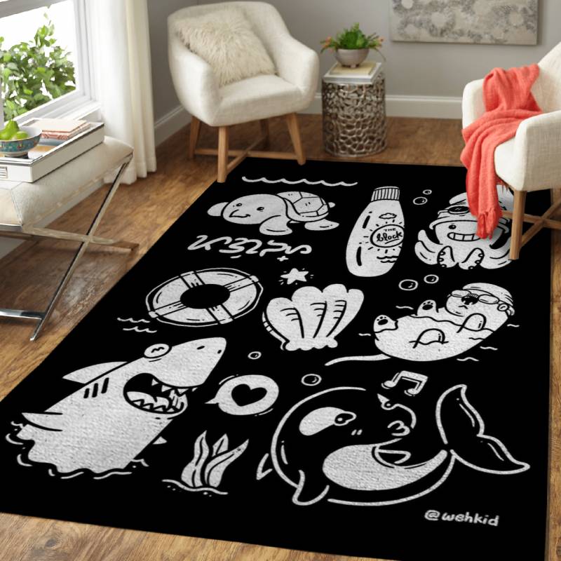 Swimming Animals on black – Wehkid Area Rug Carpet