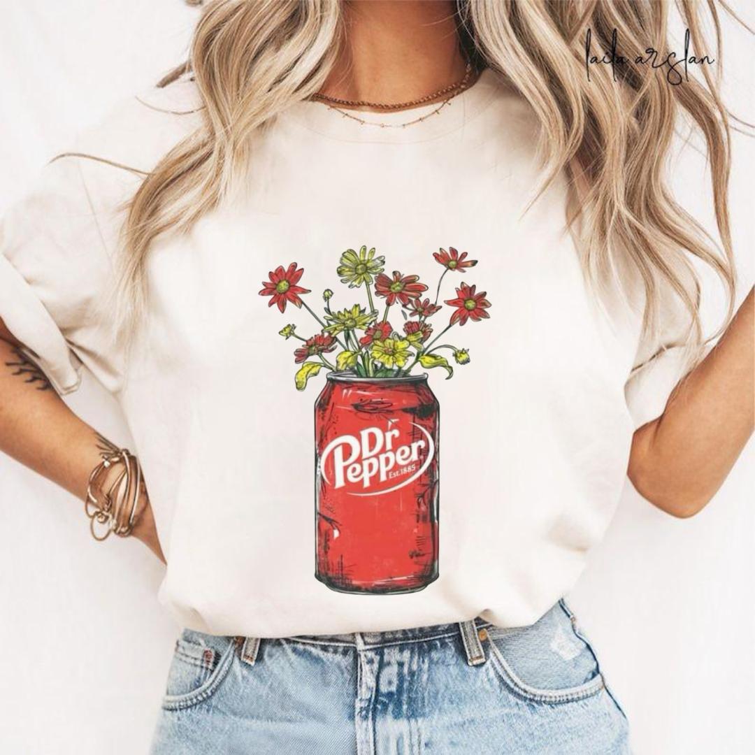Dr.Pepper Shirt, Dr.Pepper Flower Shirt Unisex, Summer Outfit, Top, Crewneck Top, Short Sleeve