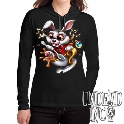 Alice In Wonderland White Rabbit I’M Late Teacup Ladies Long Sleeve Hooded Shirt