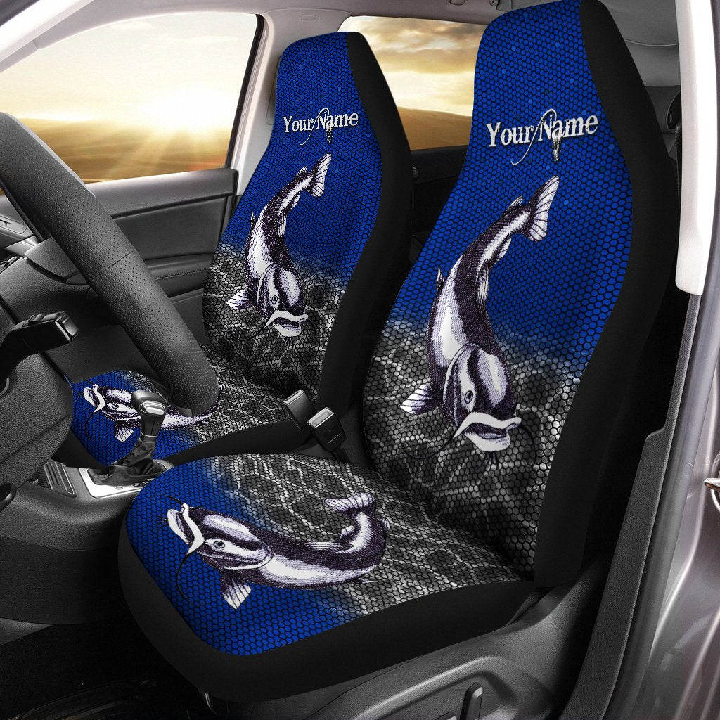 Flathead Catfish Fishing Blue Fishing Camo Custom 3D Printed Seat Cover, Perfect Car Accessories – Personalized Fishing Gift For Fishing Lovers Set Of 2 – Iph1588