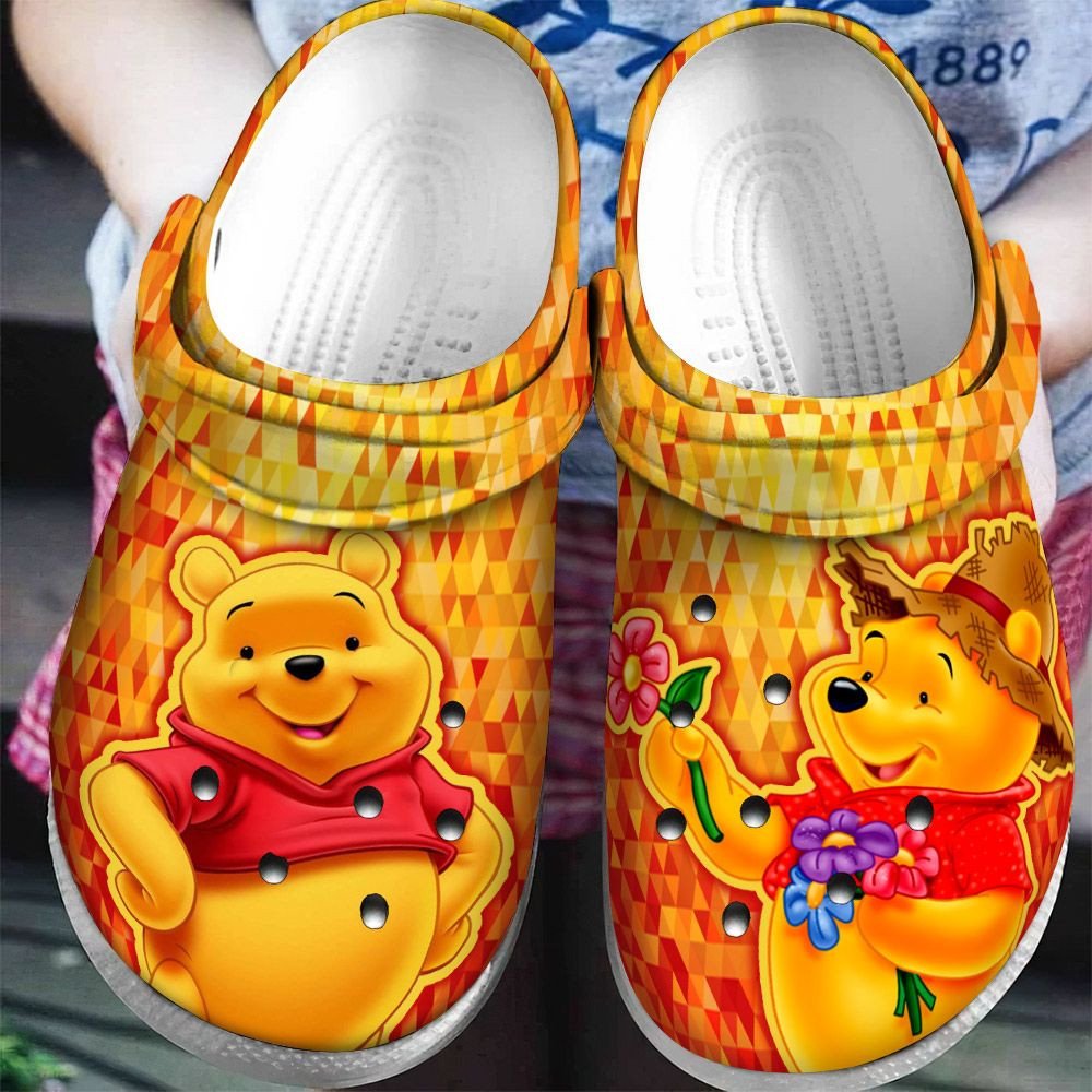 Pooh Flower Winnie The Pooh Rubber Crocs Crocband Clogs, Comfy Footwear