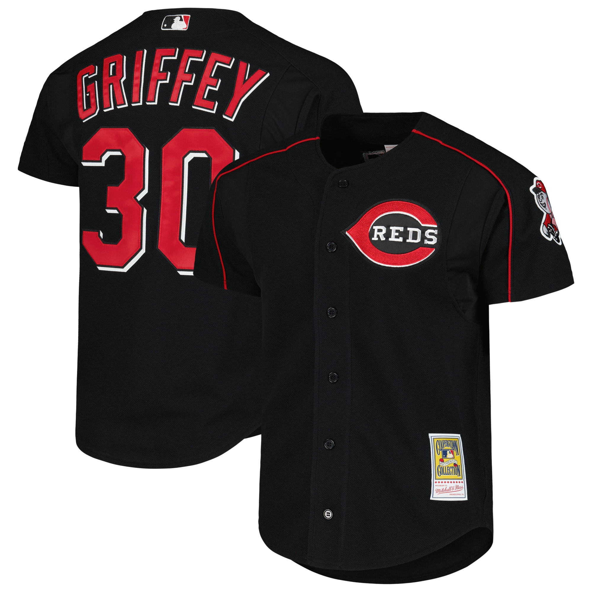 Ken Griffey Jr. Cincinnati Reds Mitchell & Ness Cooperstown Collection Authentic Mesh Batting Practice Jersey – Black