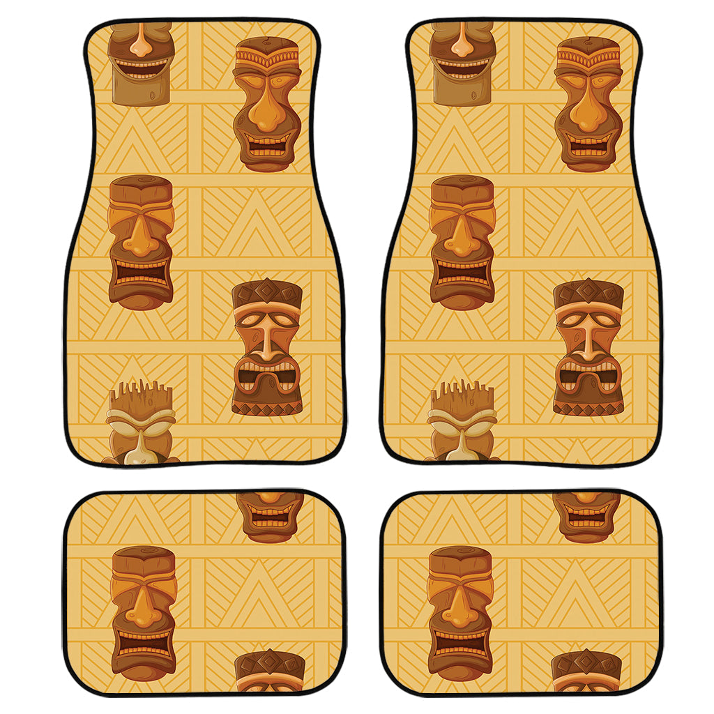 Tribal Tiki Mask Pattern Print Front And Back Car Floor Mats, Front Car Mat