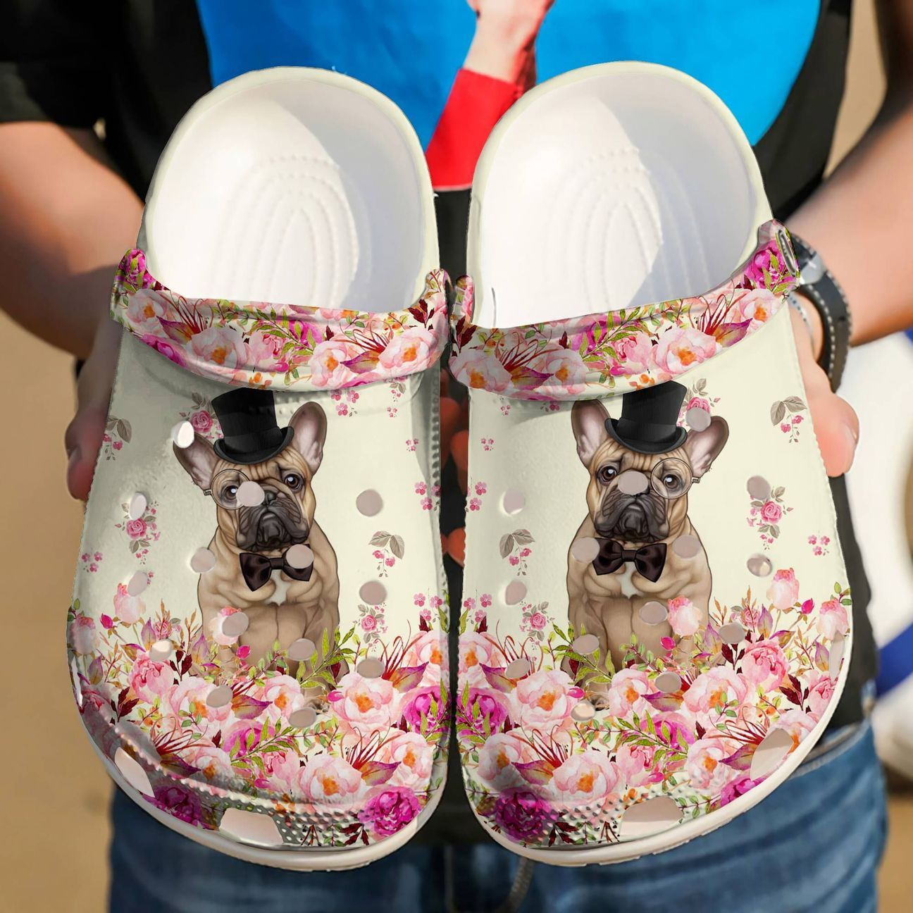 French Bulldog Personalized Clog, Custom Name, Text Floral French Bull Dog, Fashion Style For Women, Men, Kid, Print 3D