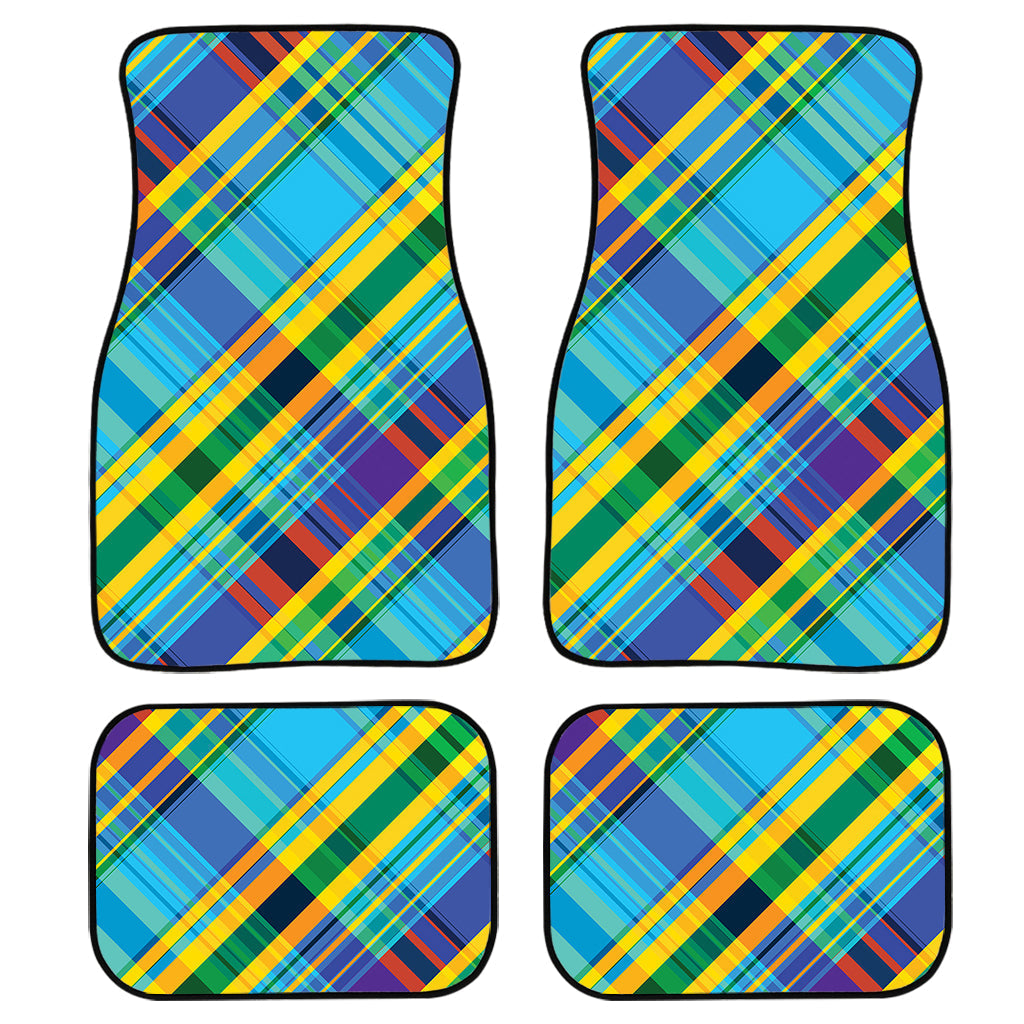 Colorful Tartan Pattern Print Front And Back Car Floor Mats, Front Car Mat