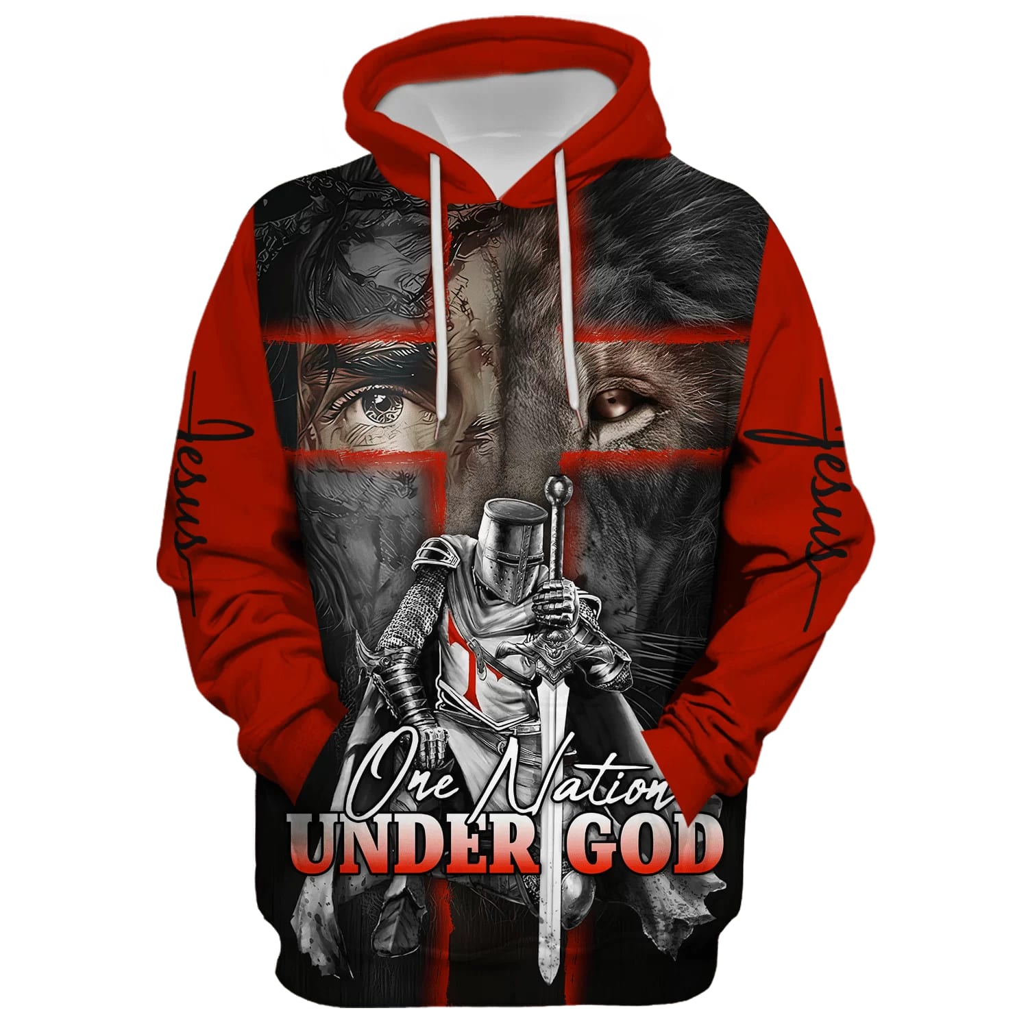 Lion And Warrior Hoodies  One Nation Under God Hoodie  Men & Women Christian Hoodie  3D Printed Hoodie