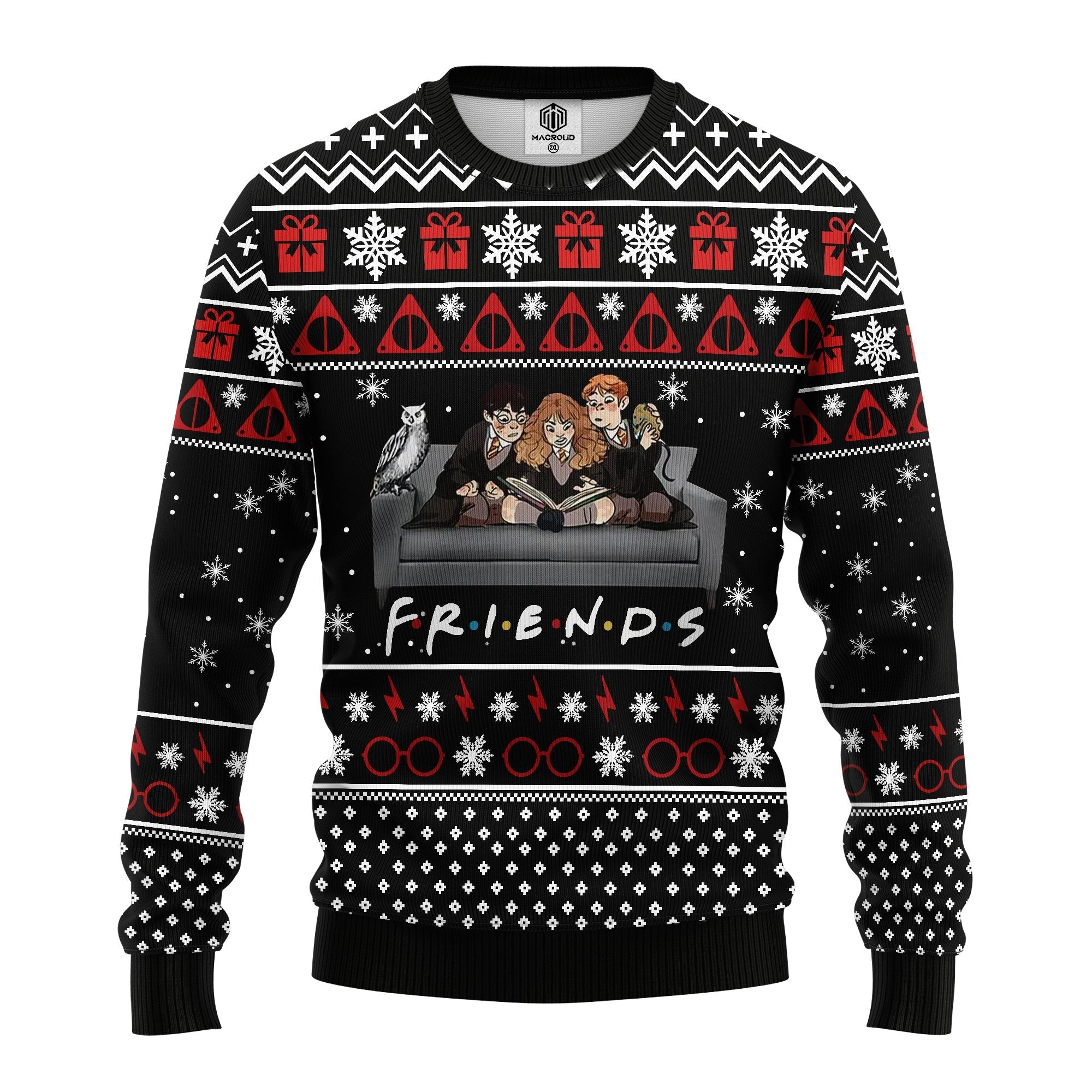 Unifinz Hp Christmas Sweater Friends Harry Ron Hermione Christmas Pattern Black Ugly Sweater 2022