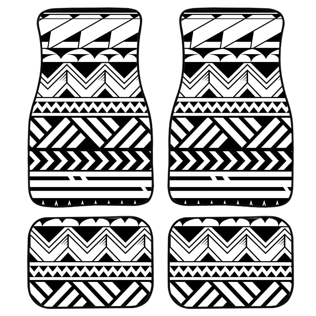 Black And White Polynesian Pattern Print Front And Back Car Floor Mats, Front Car Mat