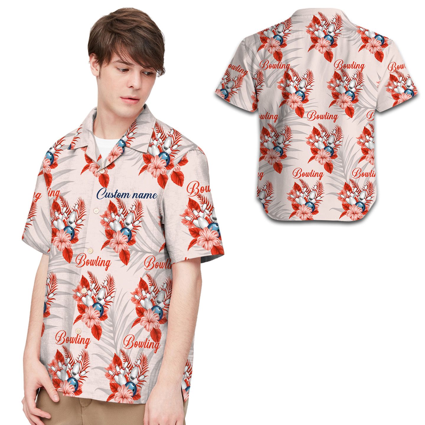 Custom Name Flower And Bowling Balls Men Hawaii Shirt For Lovers Ha19010