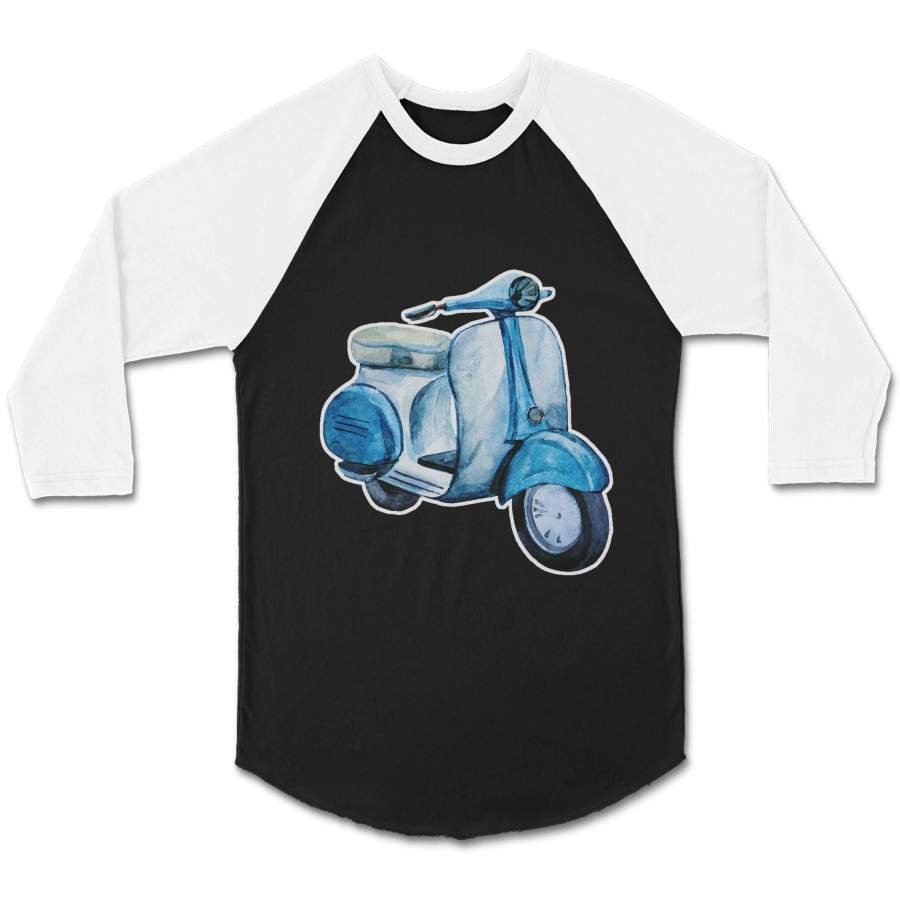 Bombardier Blue Scooter Vintage Retro Distressed San Antonio Texas CPY Unisex 3/4 Sleeve Baseball Tee T-Shirt