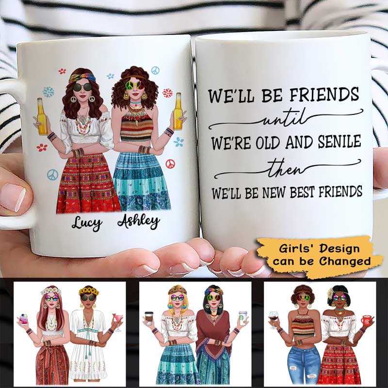 Friends Until We Old Hippie Girls Personalized Mug